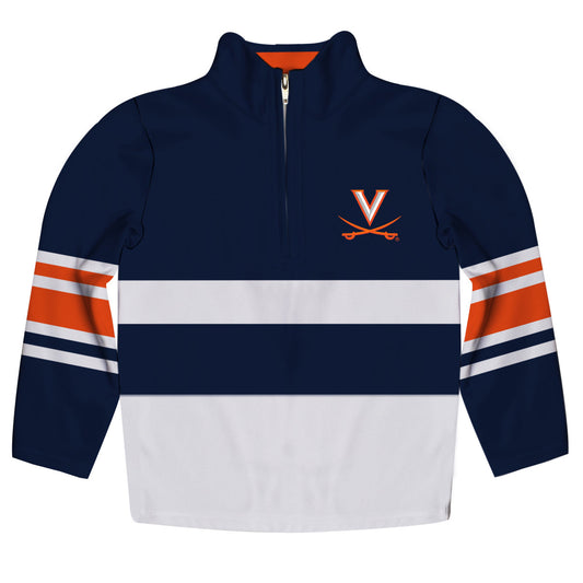 Virginia Cavaliers Logo Stripes Navy Long Sleeve Quarter Zip Sweatshirt by Vive La Fete