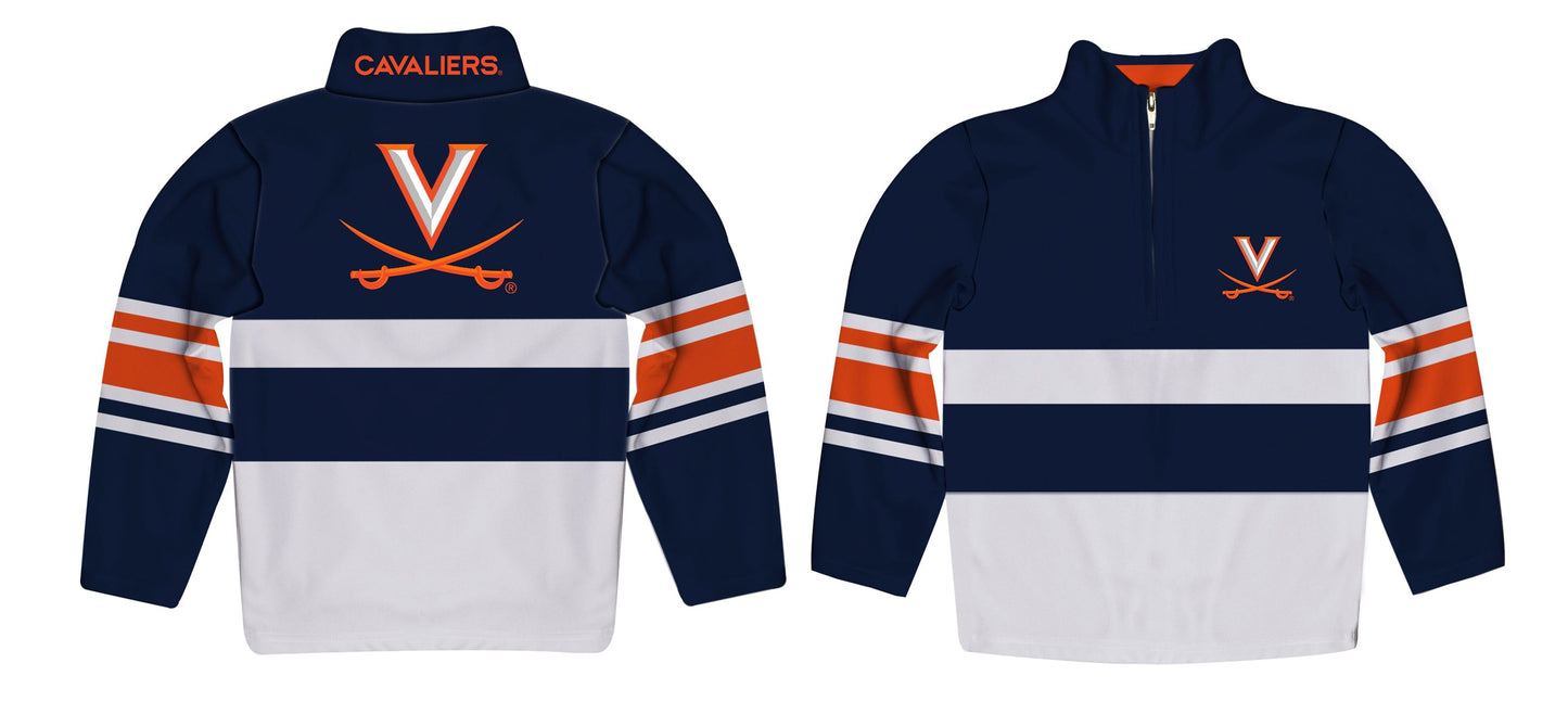 Virginia Cavaliers Logo Stripes Navy Long Sleeve Quarter Zip Sweatshirt by Vive La Fete