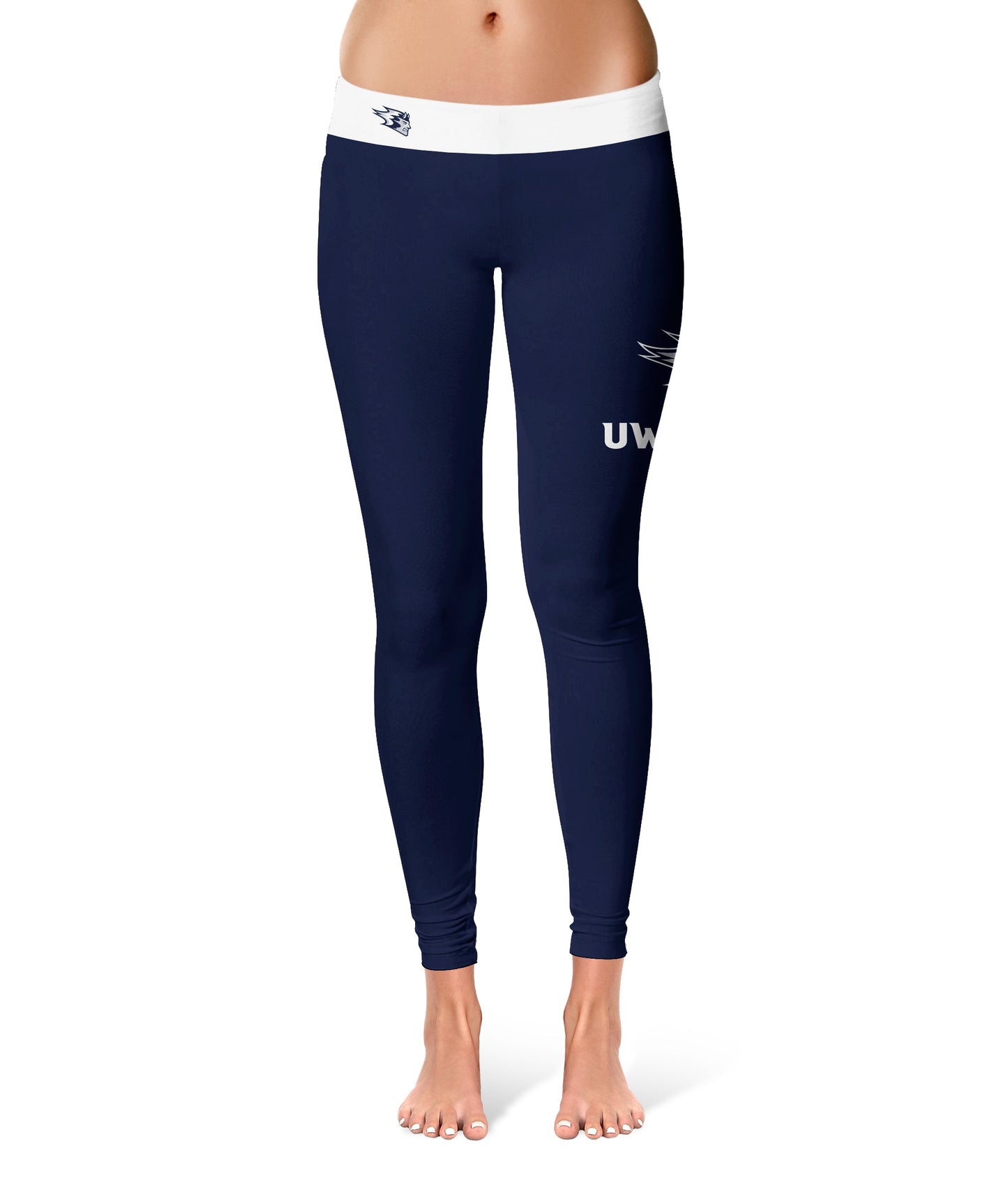 UW Wisconsing Stout Blue Devils Vive La Fete Game Day Collegiate Logo on Thigh Navy Women Yoga Leggings 2.5 Waist Tights