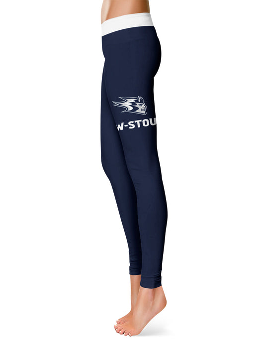 Mouseover Image, UW Wisconsing Stout Blue Devils Vive La Fete Game Day Collegiate Logo on Thigh Navy Women Yoga Leggings 2.5 Waist Tights