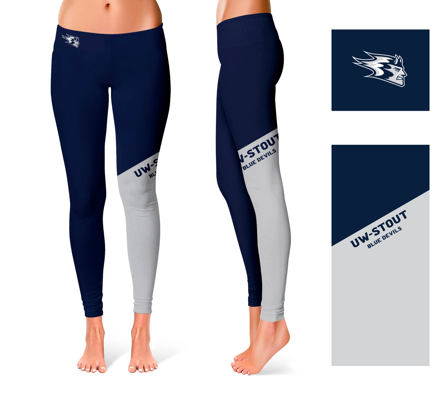 UW Wisconsing Stout Blue Devils Vive La Fete Game Day Collegiate Leg Color Block Women Navy Gray Yoga Leggings