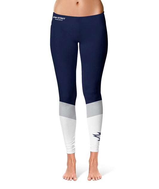 UW Wisconsing Stout Blue Devils Vive La Fete Game Day Collegiate Ankle Color Block Women Navy White Yoga Leggings