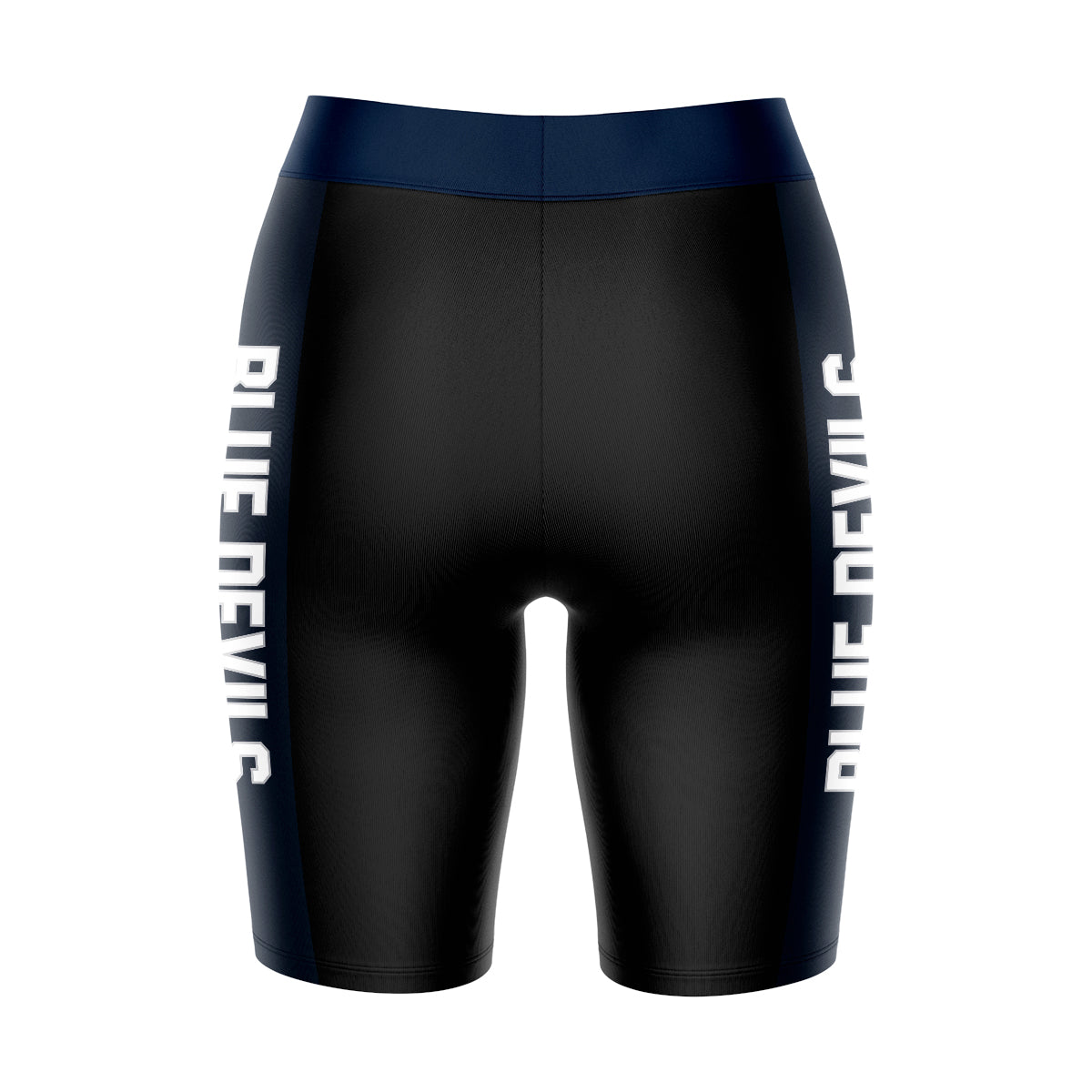 Wisconsing Stout Blue Devils Vive La Fete Game Day Logo on Waistband and Navy Stripes Black Women Bike Short 9 Inseam