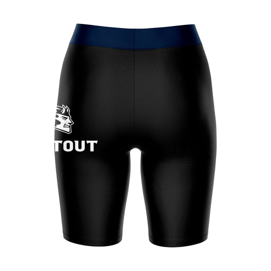 Mouseover Image, UW Wisconsin Stout Blue Devils Vive La Fete Game Day Logo on Thigh and Waistband Black & Navy Women Bike Short 9 Inseam