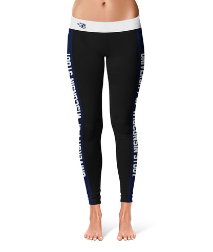 UW Wisconsin Stout Blue Devils Vive La Fete Game Day Collegiate Navy Stripes Women Black Yoga Leggings 2 Waist Tights