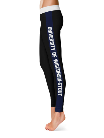 UW Wisconsin Stout Blue Devils Vive La Fete Game Day Collegiate Navy Stripes Women Black Yoga Leggings 2 Waist Tights
