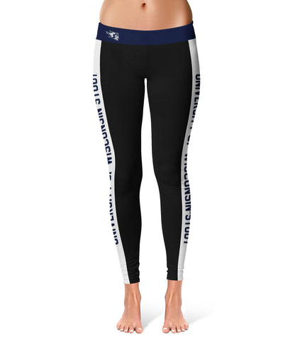 UW Wisconsin Stout Blue Devils Vive La Fete Game Day Collegiate White Stripes Women Black Yoga Leggings 2 Waist Tights