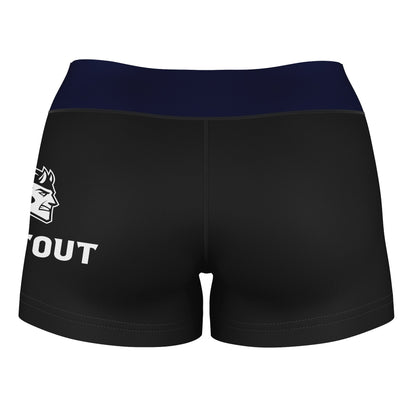 UW Wisconsin Stout Blue Devils Logo on Thigh & Waistband Black & Blue Women Yoga Booty Workout Shorts 3.75 Inseam - Vive La F̻te - Online Apparel Store