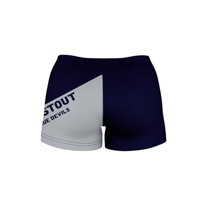 Wisconsin Stout Blue Devils UW Vive La Fete Game Day Collegiate Leg Color Block Women Navy Gray Optimum Yoga Short - Vive La F̻te - Online Apparel Store