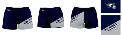 Wisconsin Stout Blue Devils UW Vive La Fete Game Day Collegiate Leg Color Block Women Navy Gray Optimum Yoga Short - Vive La F̻te - Online Apparel Store