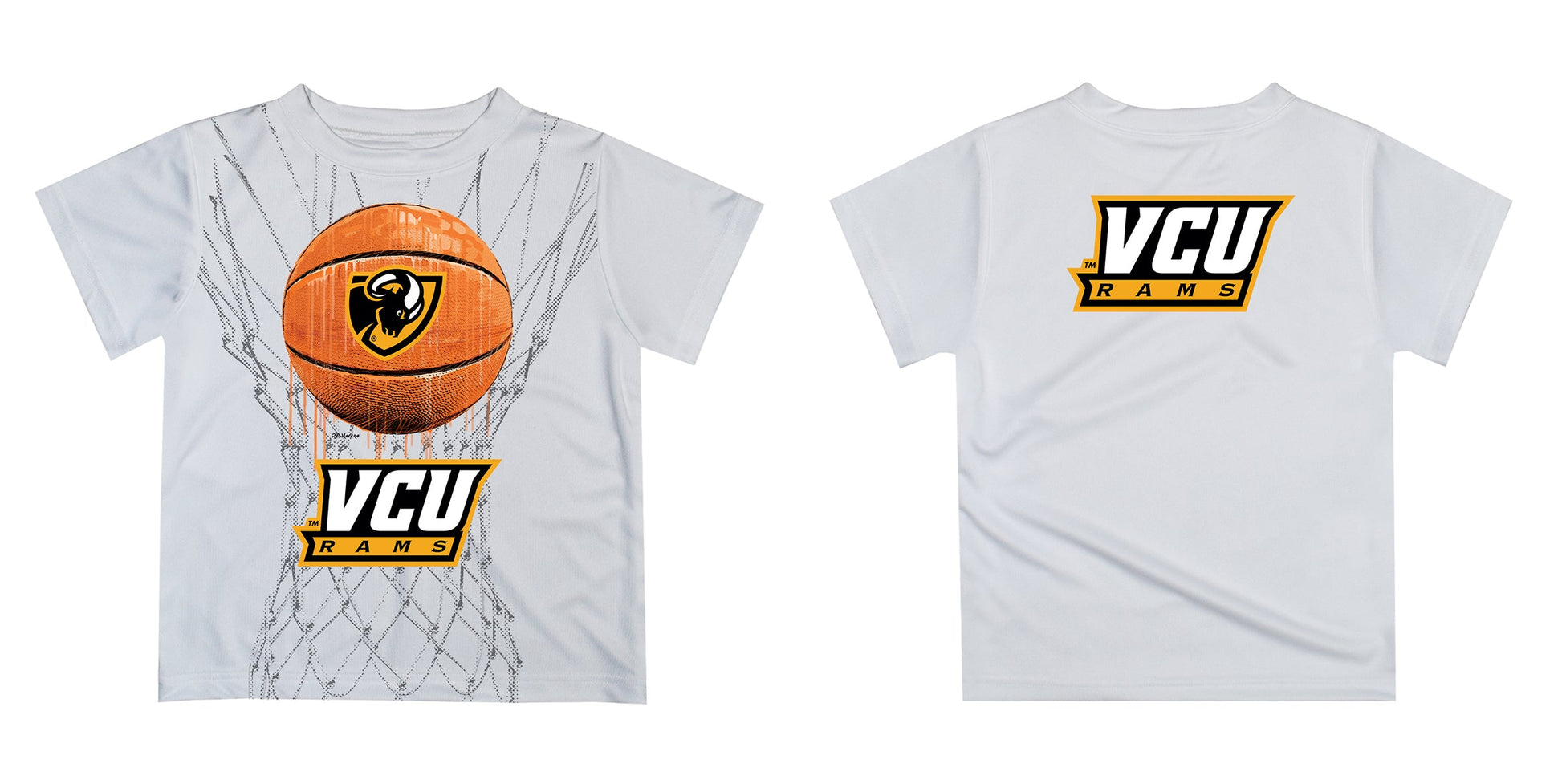 VCU Rams Virginia Commonwealth U Original Dripping Basketball White T-Shirt by Vive La Fete