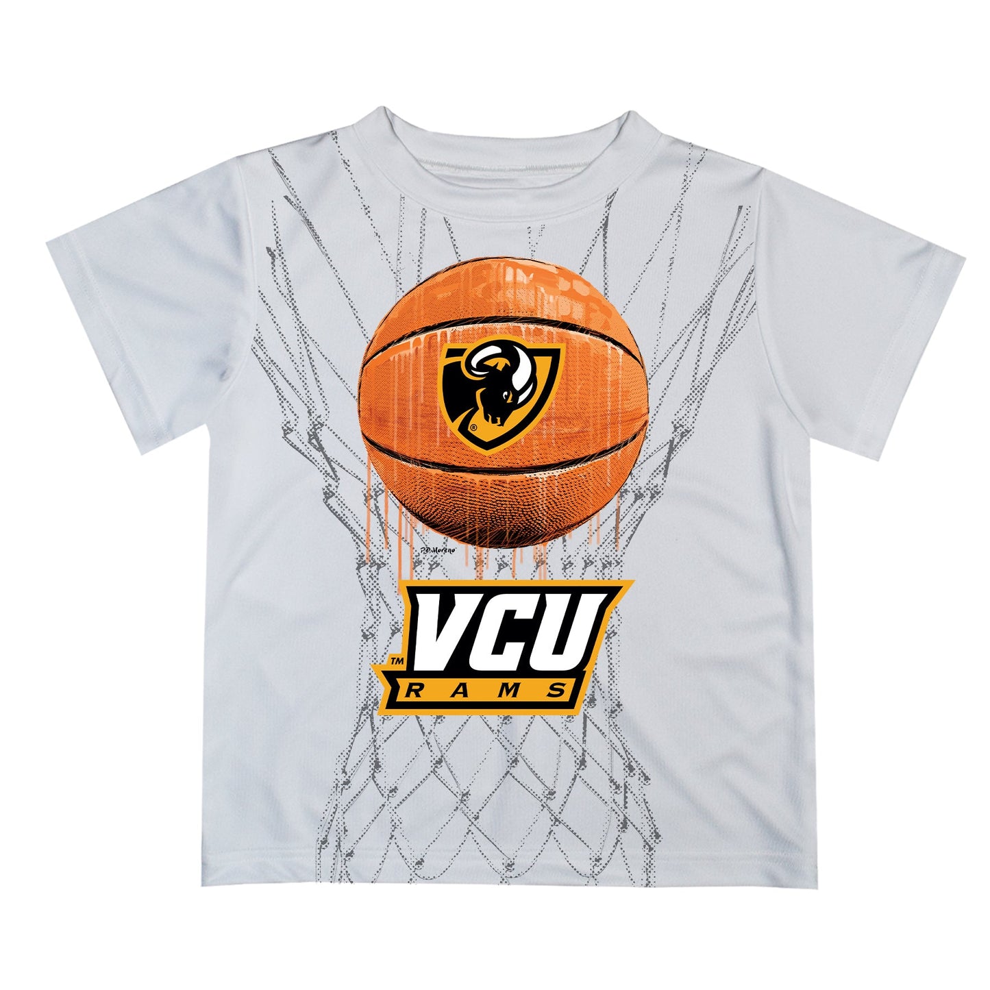 VCU Rams Virginia Commonwealth U Original Dripping Basketball White T-Shirt by Vive La Fete