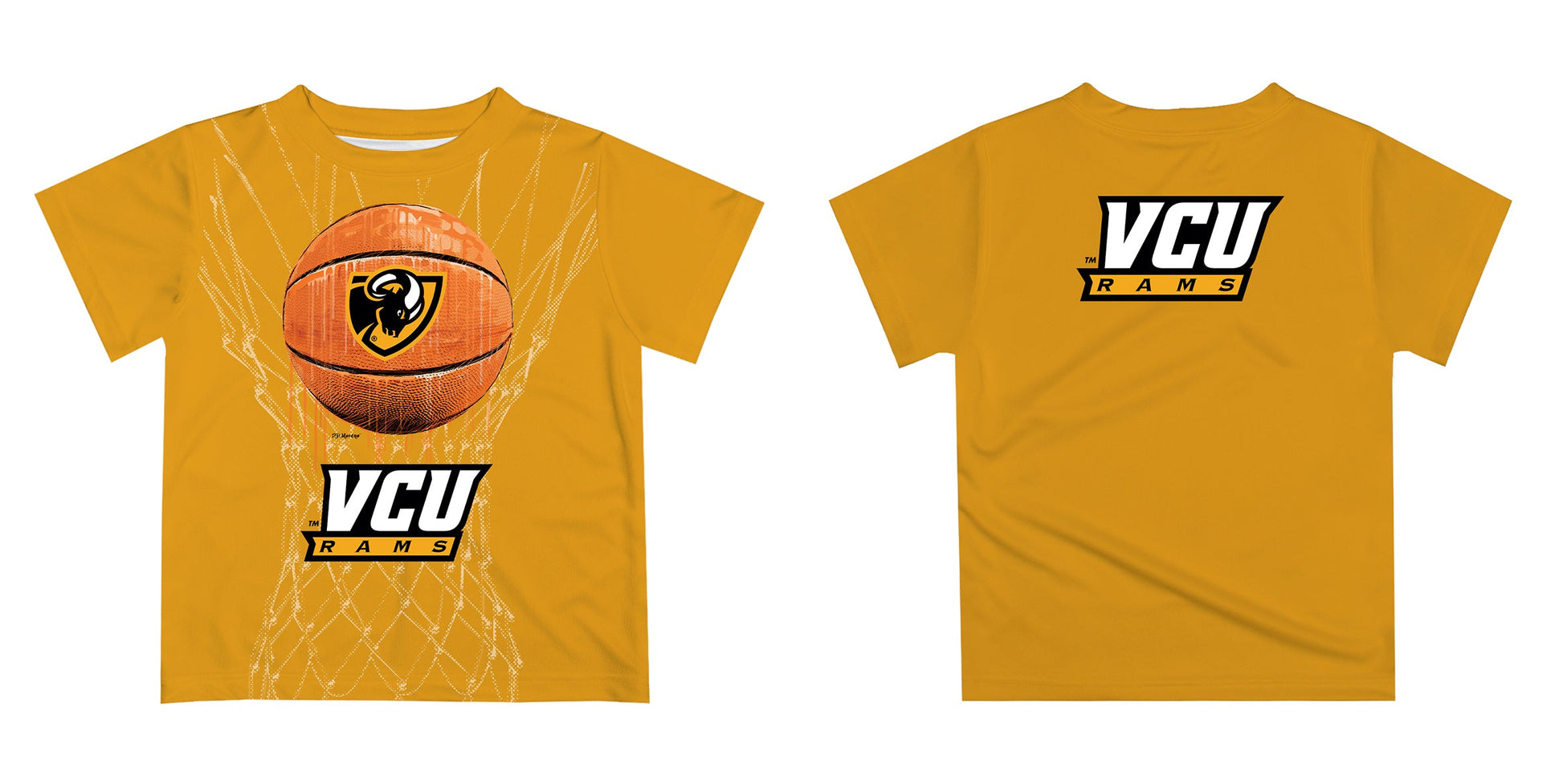 VCU Rams Virginia Commonwealth U Original Dripping Basketball Gold T-Shirt by Vive La Fete