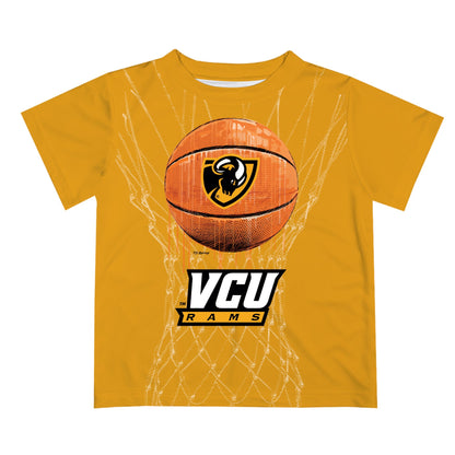 VCU Rams Virginia Commonwealth U Original Dripping Basketball Gold T-Shirt by Vive La Fete