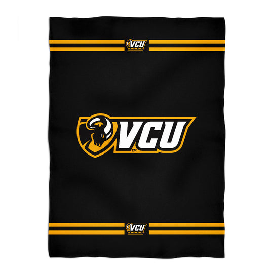 VCU Rams Virginia Commonwealth University Game Day Soft Premium Fleece Black Throw Blanket 40 x 58 Logo and Stripes