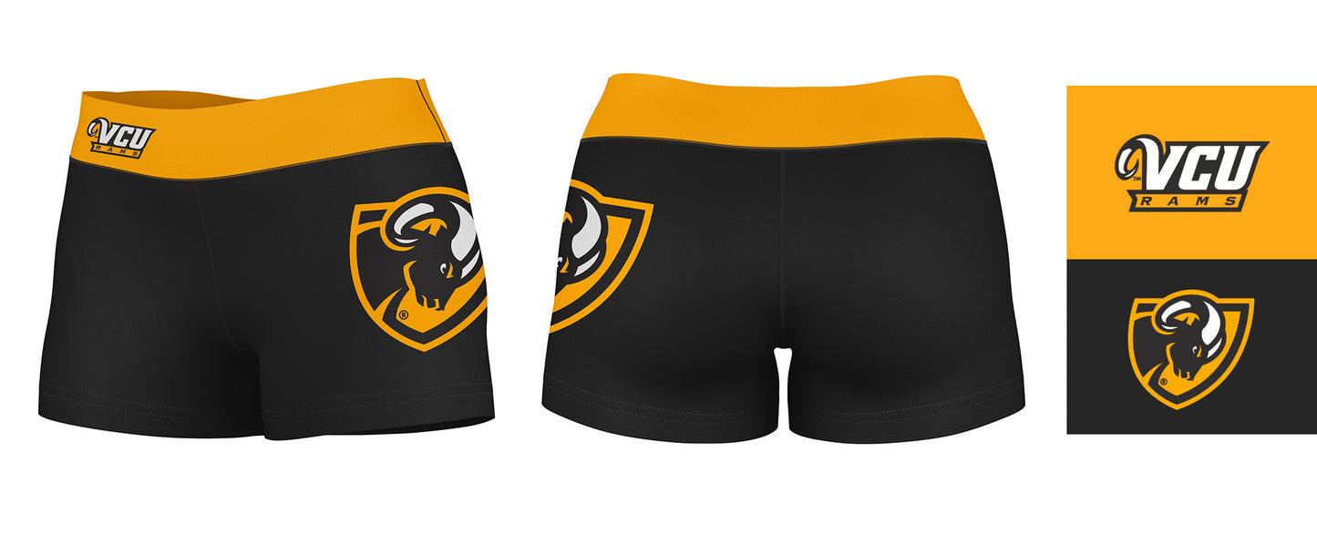 VCU Rams Virginia Commonwealth U Logo on Thigh and Waistband Black & Gold Women Yoga Booty Workout Shorts 3.75 Inseam" - Vive La F̻te - Online Apparel Store