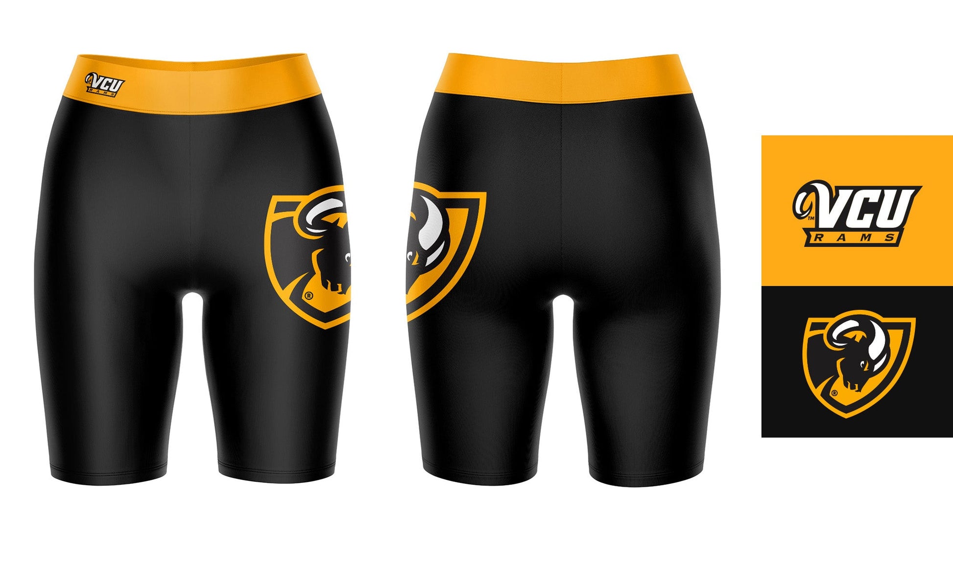 VCU Rams Virginia Commonwealth U Vive La Fete Game Day Logo on Thigh & Waistband Black & Gold Women Bike Short 9 Inseam"