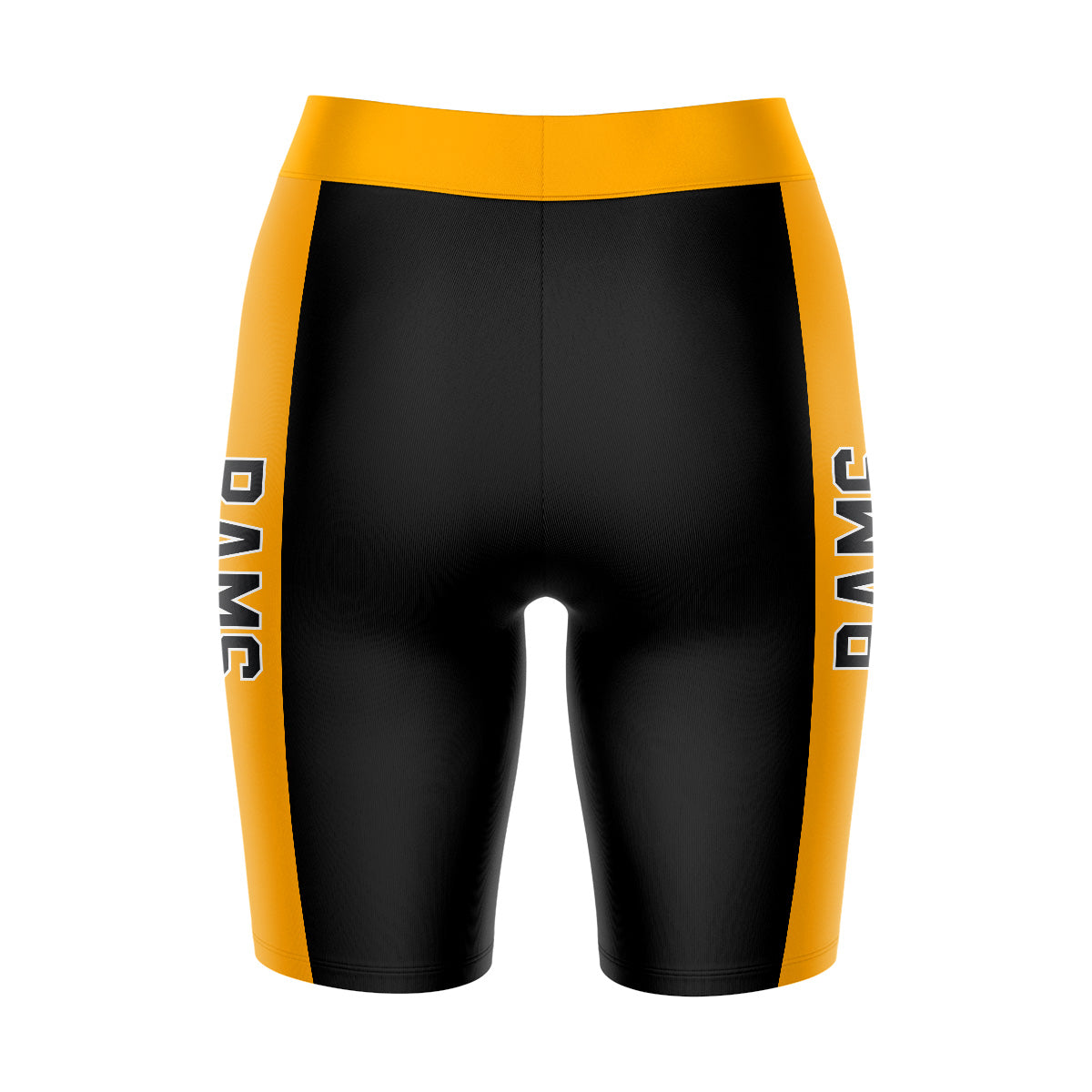 VCU Rams Virginia Commonwealth Vive La Fete Game Day Logo on Waistband and Gold Stripes Black Women Bike Short 9 Inseam