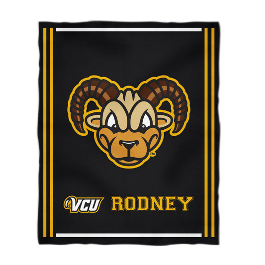 VCU Rams Virginia Commonwealth University Kids Game Day Black Plush Soft Minky Blanket 36 x 48 Mascot