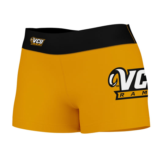 VCU Rams Virginia Commonwealth Logo on Thigh & Waistband Maroon Gold Black Yoga Booty Workout Shorts 3.75 Inseam