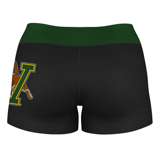 Mouseover Image, Vermont Catamounts Vive La Fete Logo on Thigh and Waistband Black & Green Women Yoga Booty Workout Shorts 3.75 Inseam"