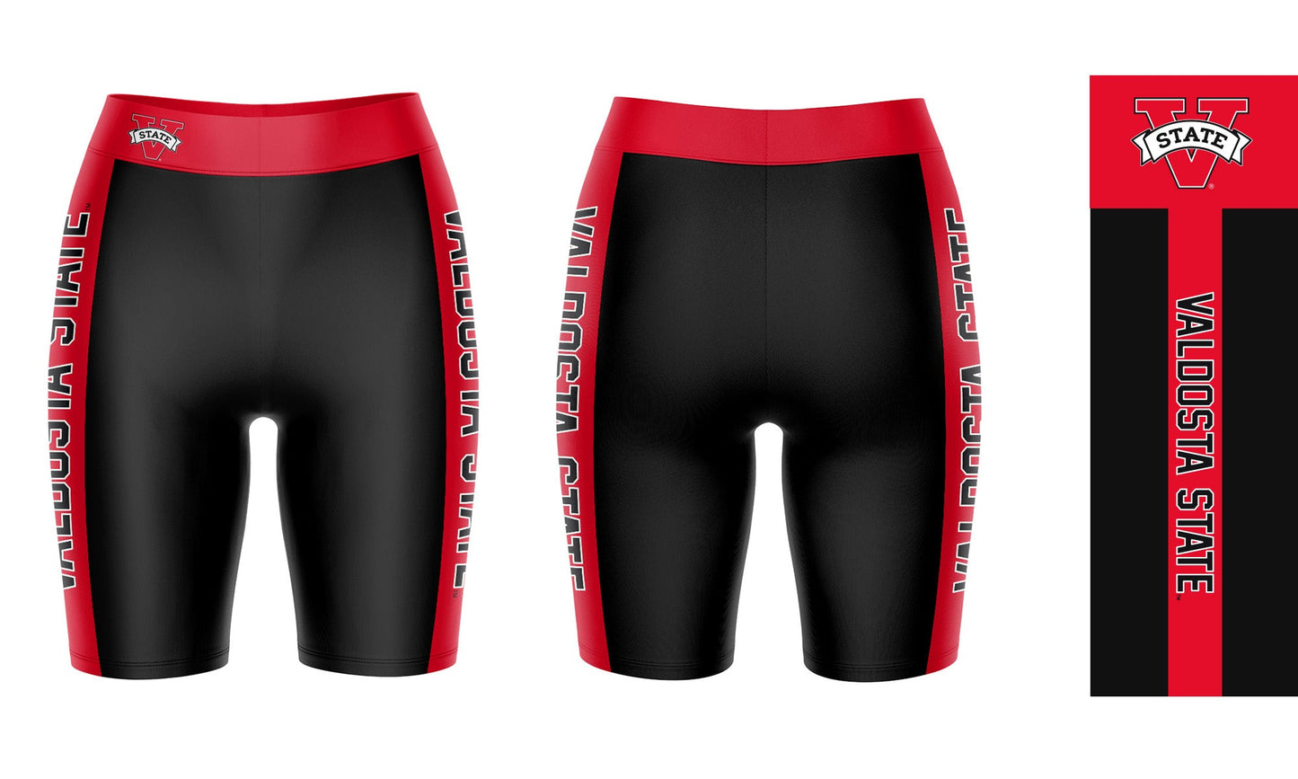 Valdosta State Blazers Vive La Fete Game Day Logo on Waistband and Red Stripes Black Women Bike Short 9 Inseam"