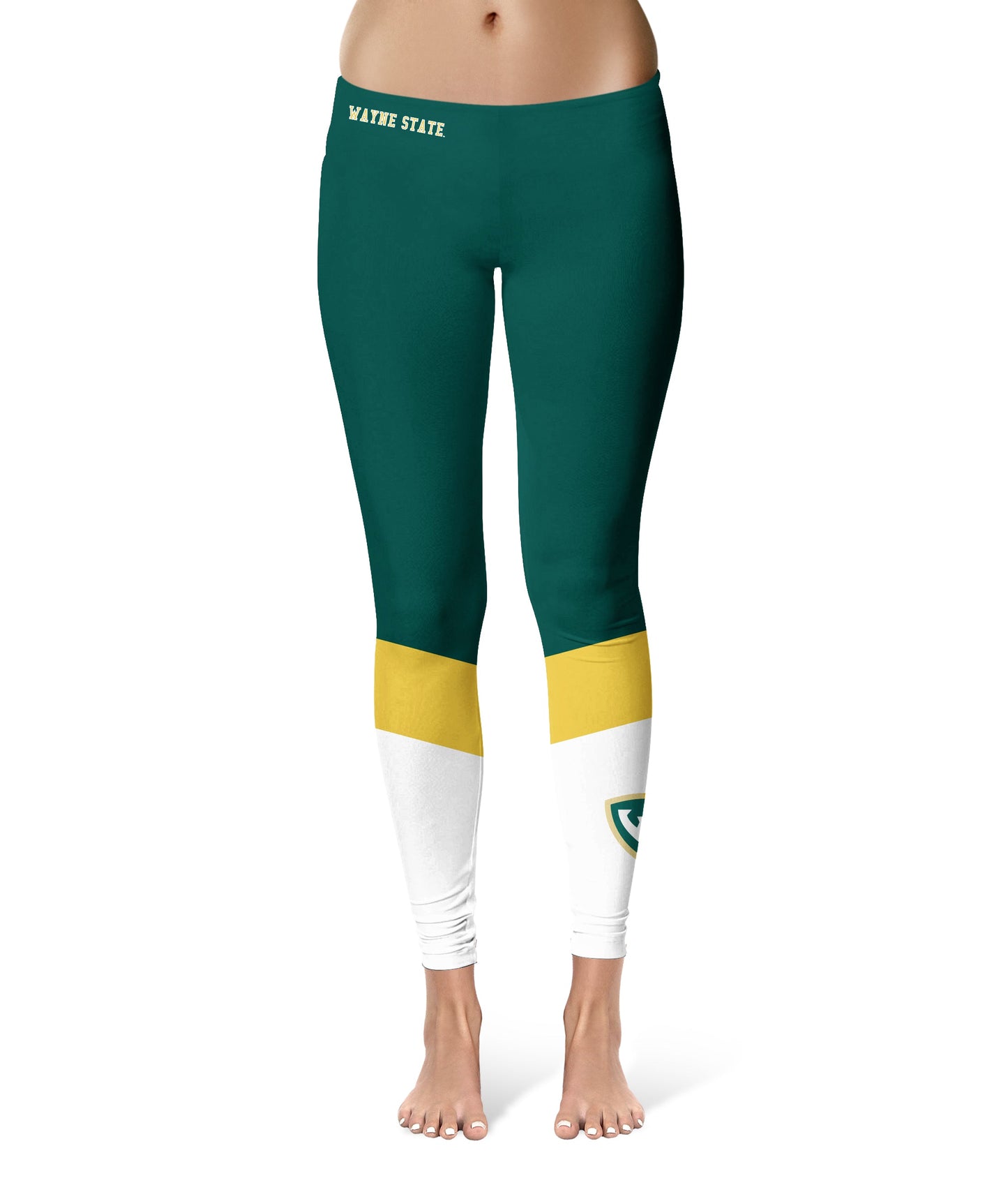 Wayne State University Warriors Vive La Fete Game Day Collegiate Ankle Color Block Women Green White Yoga Leggings