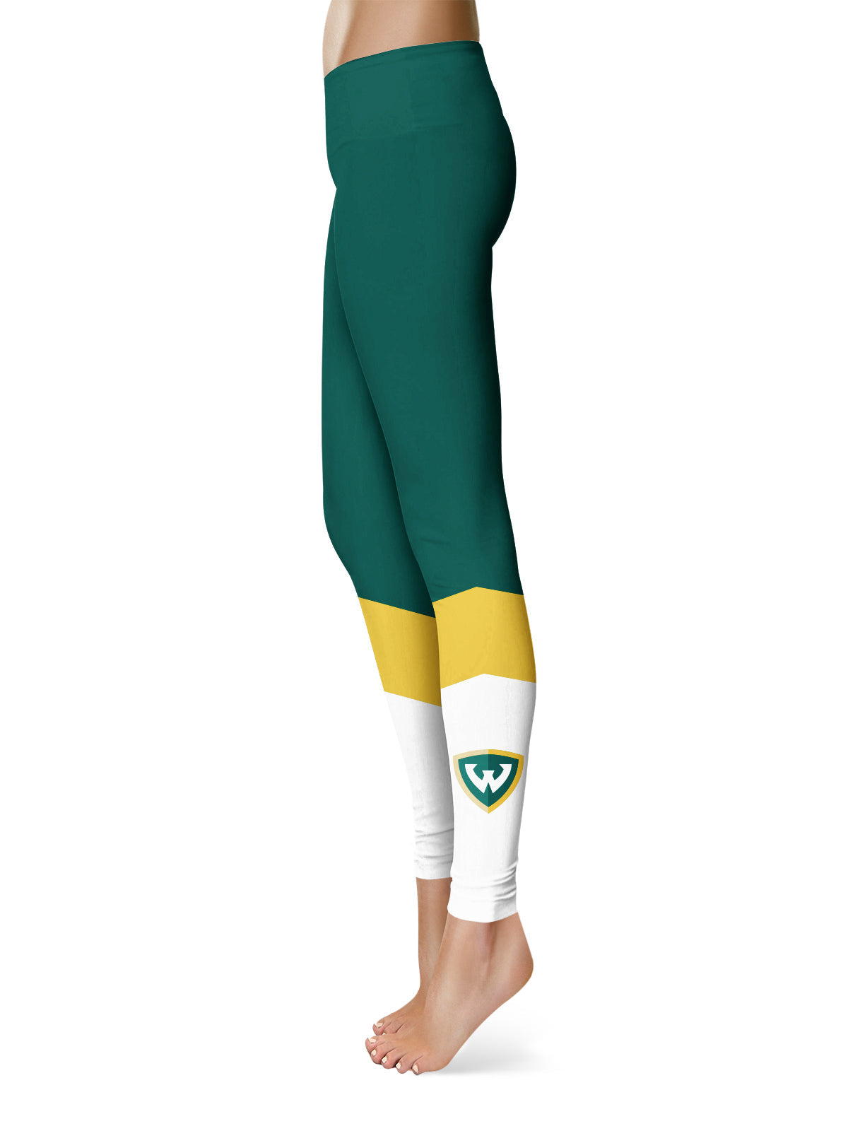 Wayne State University Warriors Vive La Fete Game Day Collegiate Ankle Color Block Women Green White Yoga Leggings