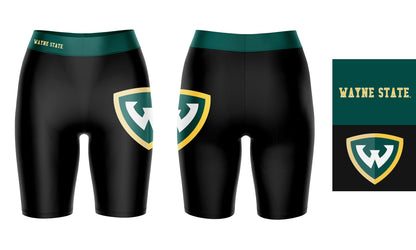 Wayne State Warriors Vive La Fete Game Day Logo on Thigh and Waistband Black and Green Women Bike Short 9 Inseam