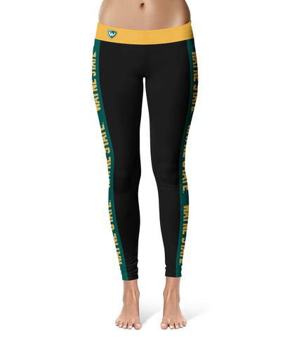 Wayne State University Warriors Vive La Fete Game Day Collegiate Green Stripes Women Black Yoga Leggings 2 Waist Tights