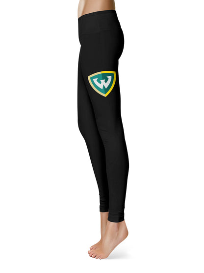 Wayne State Warriors Vive La Fete Game Day Collegiate Large Logo on Thigh Women Black Yoga Leggings 2.5 Waist Tights