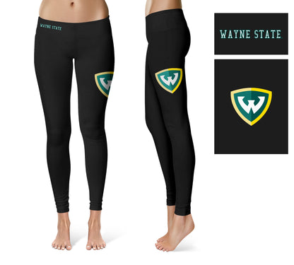 Wayne State Warriors Vive La Fete Game Day Collegiate Large Logo on Thigh Women Black Yoga Leggings 2.5 Waist Tights