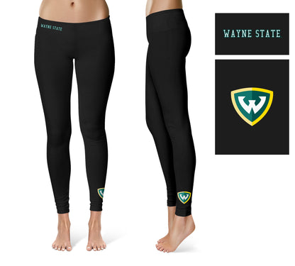 Wayne State Warriors Vive La Fete Game Day Collegiate Logo at Ankle Women Black Yoga Leggings 2.5 Waist Tights