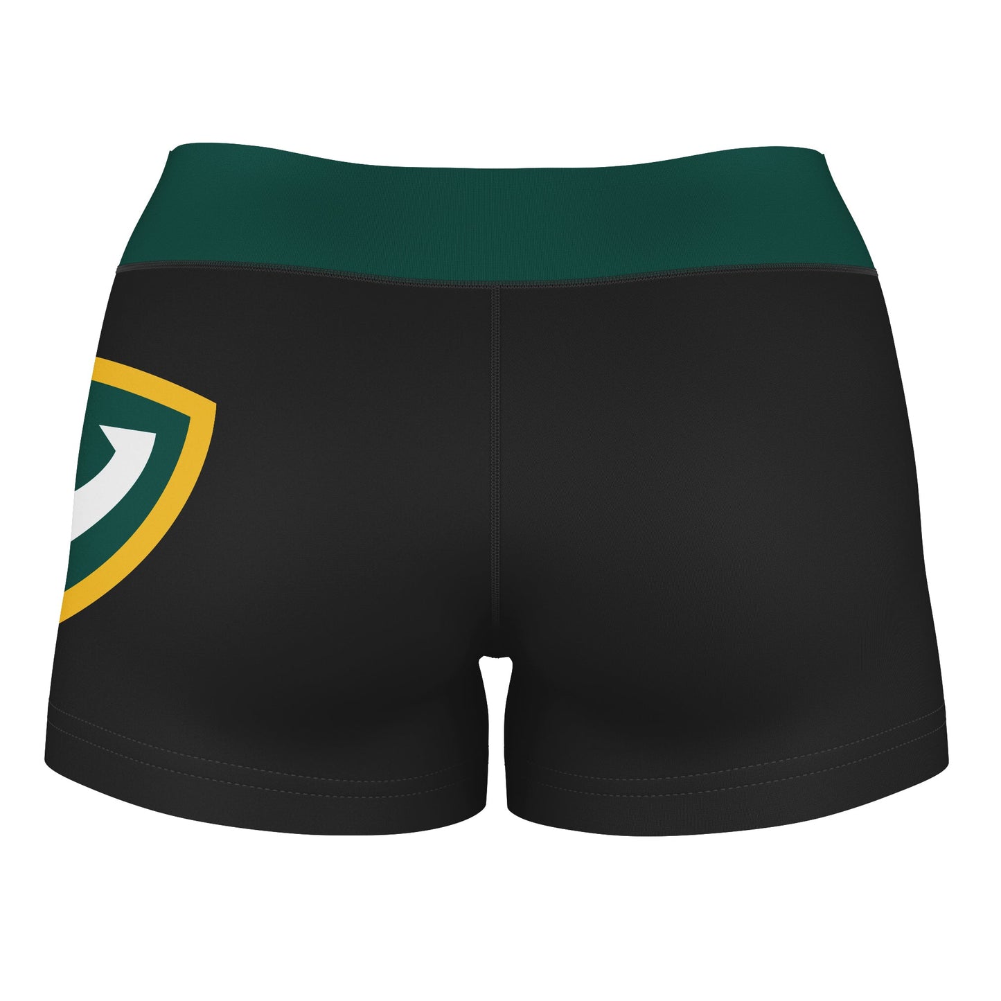 Wayne State Warriors Vive La Fete Logo on Thigh & Waistband Black & Green Women Yoga Booty Workout Shorts 3.75 Inseam - Vive La F̻te - Online Apparel Store