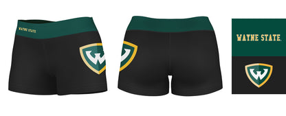 Wayne State Warriors Vive La Fete Logo on Thigh & Waistband Black & Green Women Yoga Booty Workout Shorts 3.75 Inseam - Vive La F̻te - Online Apparel Store