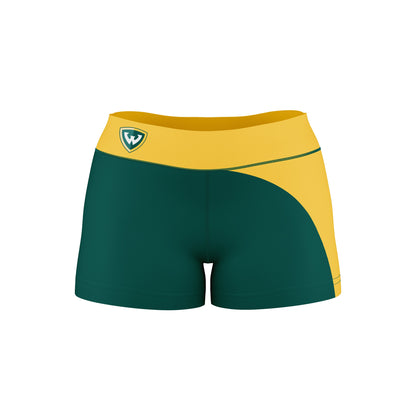 Wayne State Warriors Vive La Fete Collegiate Waist Color Block Women Green Gold Optimum Yoga Short