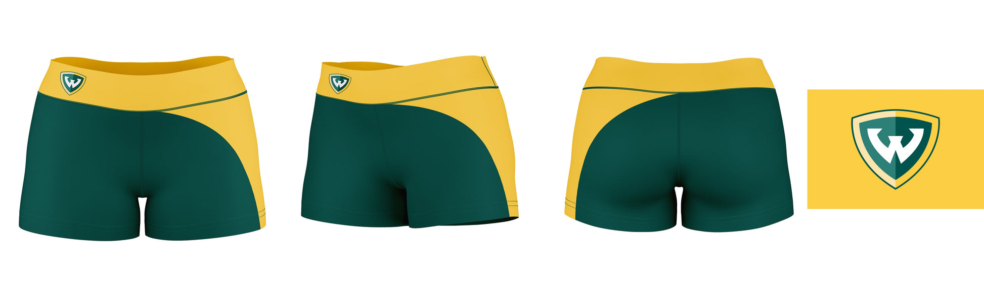 Wayne State Warriors Vive La Fete Collegiate Waist Color Block Women Green Gold Optimum Yoga Short - Vive La F̻te - Online Apparel Store