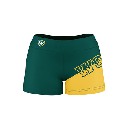 Wayne State Warriors Vive La Fete Game Day Collegiate Leg Color Block Women Green Gold Optimum Yoga Short