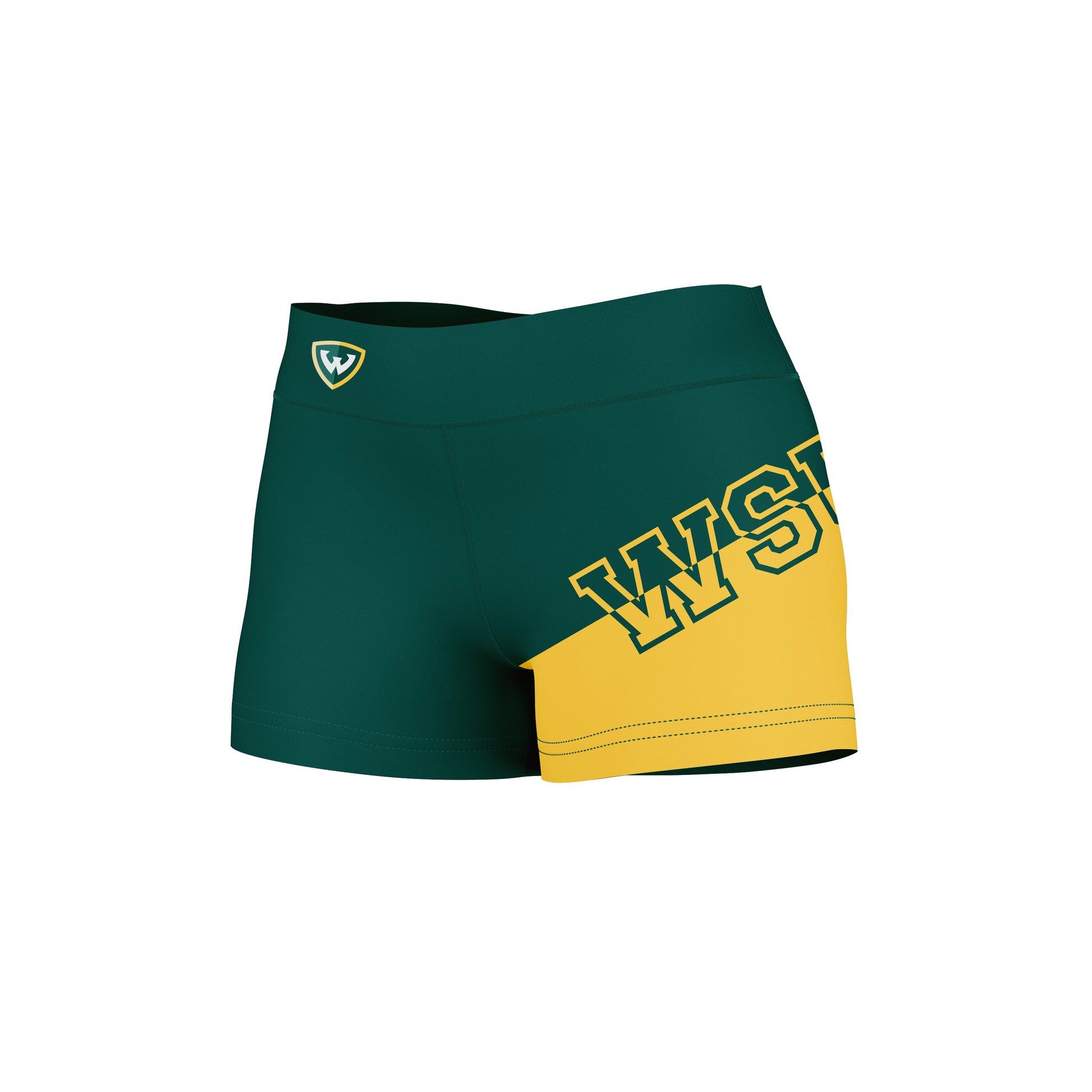 Wayne State Warriors Vive La Fete Game Day Collegiate Leg Color Block Women Green Gold Optimum Yoga Short - Vive La F̻te - Online Apparel Store