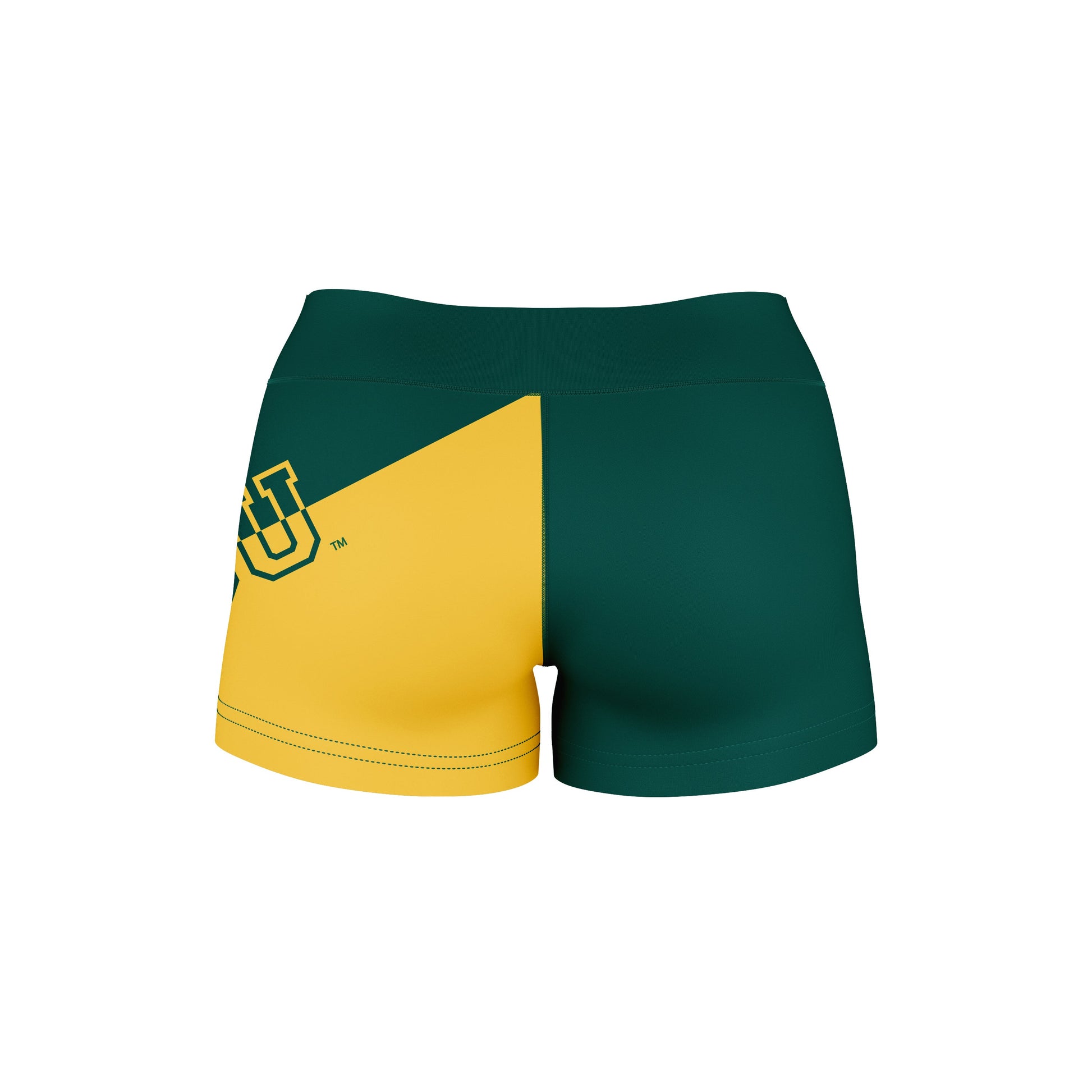 Wayne State Warriors Vive La Fete Game Day Collegiate Leg Color Block Women Green Gold Optimum Yoga Short - Vive La F̻te - Online Apparel Store