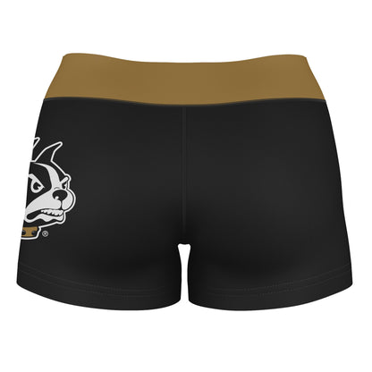 Wofford Terriers Vive La Fete Logo on Thigh & Waistband Black & Gold Women Yoga Booty Workout Shorts 3.75 Inseam" - Vive La F̻te - Online Apparel Store