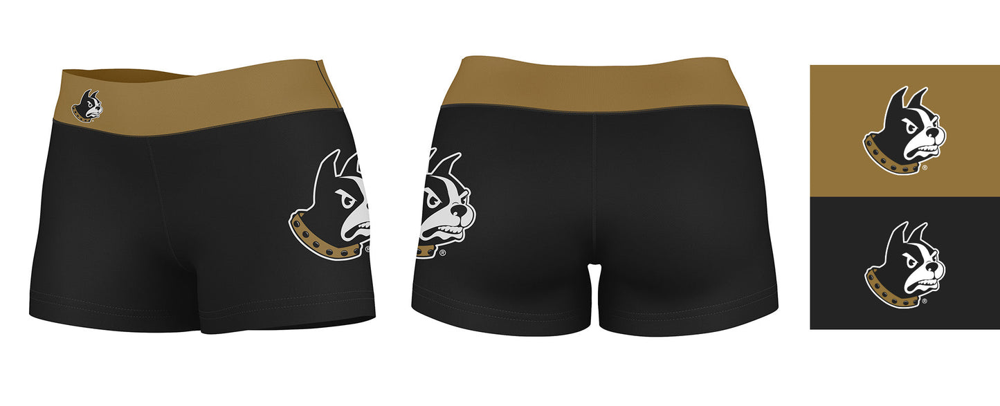 Wofford Terriers Vive La Fete Logo on Thigh & Waistband Black & Gold Women Yoga Booty Workout Shorts 3.75 Inseam" - Vive La F̻te - Online Apparel Store