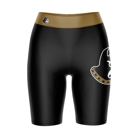 Wofford Terriers Vive La Fete Game Day Logo on Thigh and Waistband Black and Gold Women Bike Short 9 Inseam"