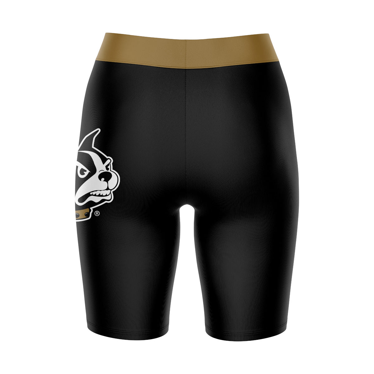 Wofford Terriers Vive La Fete Game Day Logo on Thigh and Waistband Black and Gold Women Bike Short 9 Inseam"