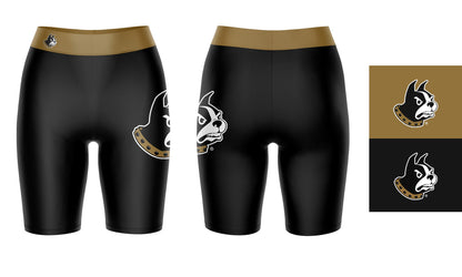 Wofford Terriers Vive La Fete Game Day Logo on Thigh and Waistband Black and Gold Women Bike Short 9 Inseam"