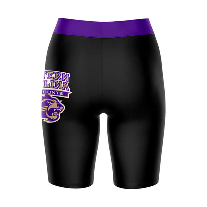 WCU Catamounts Vive La Fete Game Day Logo on Thigh and Waistband Black and Purple Women Bike Short 9 Inseam"