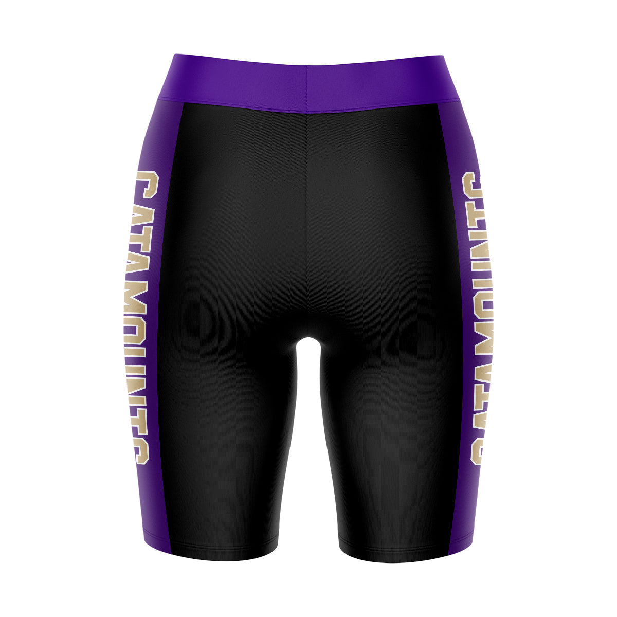Western Carolina Catamounts Vive La Fete Game Day Logo on Waistband and Purple Stripes Black Women Bike Short 9 Inseam"