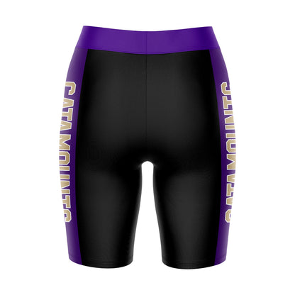 Western Carolina Catamounts Vive La Fete Game Day Logo on Waistband and Purple Stripes Black Women Bike Short 9 Inseam"