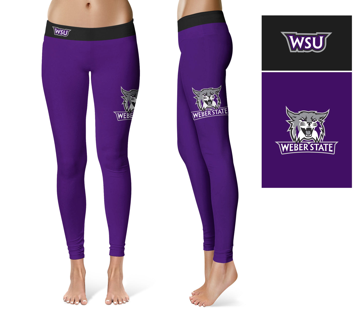 Weber State Wildcats WSU Vive La Fete Game Day Collegiate Logo on Thigh Purple Women Yoga Leggings 2.5 Waist Tights