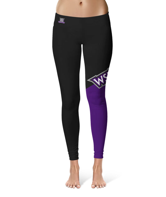Weber State Wildcats WSU Vive La Fete Game Day Collegiate Leg Color Block Women Black Purple Yoga Leggings